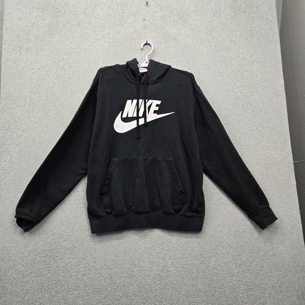 Nike Men Hoodie M Black Graphic Fleece Activewear Hooded Pockets All Seasons